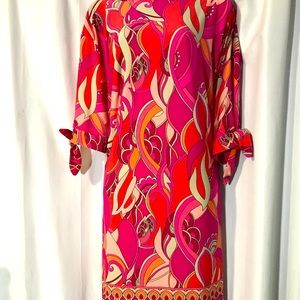 London Times Woman Pink Retro Print Dress 1X